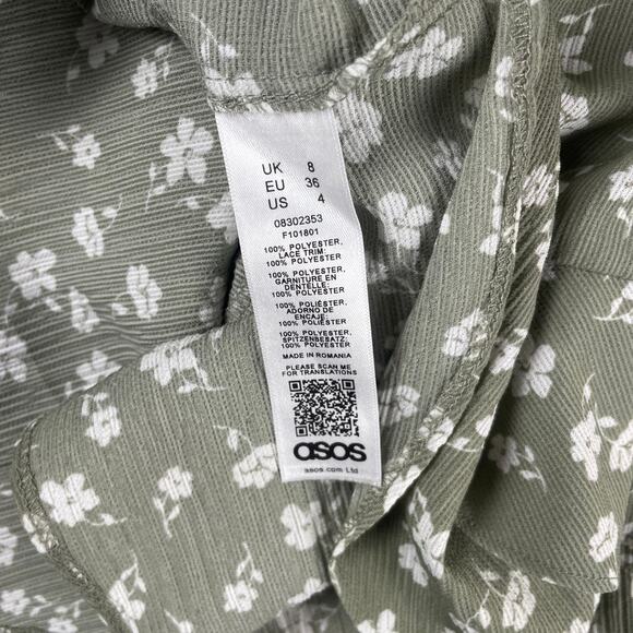 Asos Women's US 4 Green White Polyester Lace Trim Zip Skirt - Picture 8 of 9